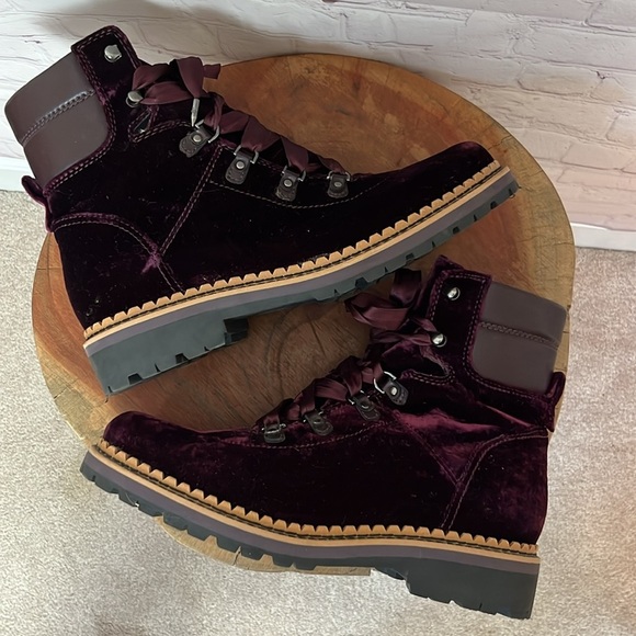 Sam Edelman Browan Crushed Velvet Ribbon Lace Up Boots - Picture 6 of 11